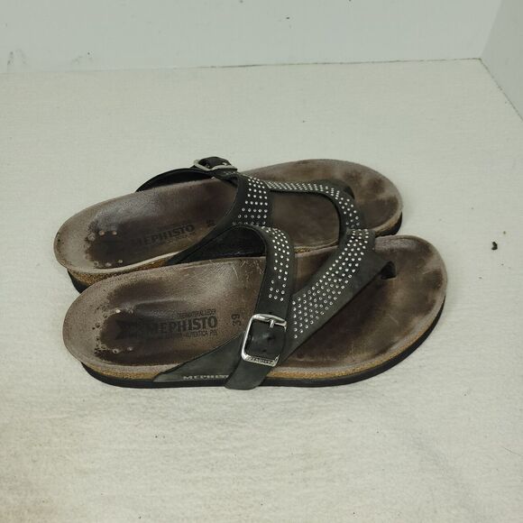Mephisto Sandals Helen Womens Size 8.5 Silver Leather Faux Snake Thong Shoes - Picture 4 of 11